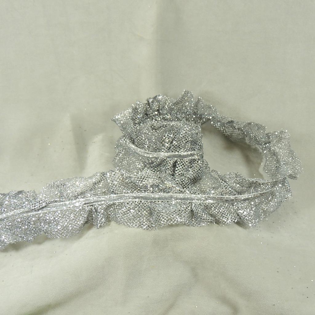 [XA3114-SIL] RIBBON 6' X 3" GLITTER MESH  SILVER