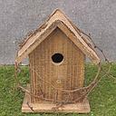 BIRDHOUSEw/BURLAP ROOF 4"x3"x7" LIGHT BROWN  NO SNOW