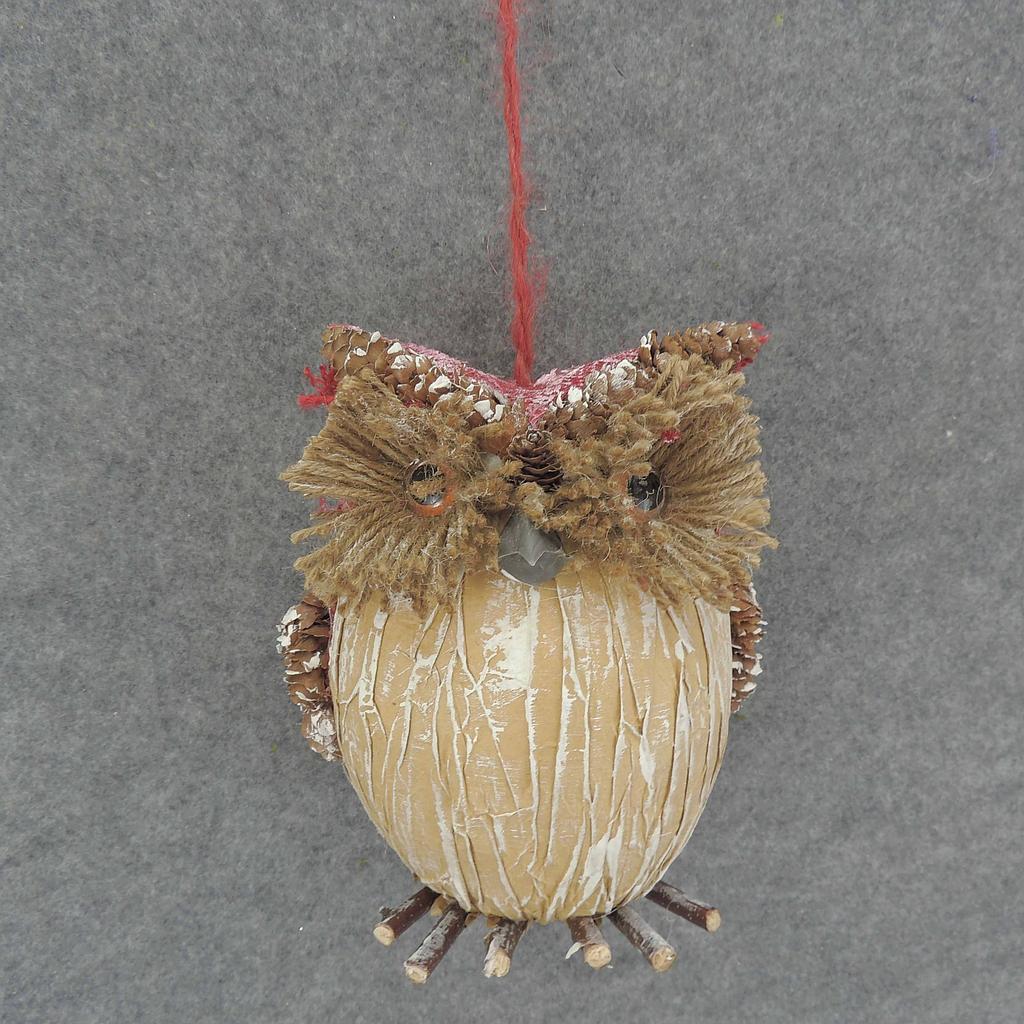[XL6043] 6.5" OWL BURLAP/CONES w/HANGER