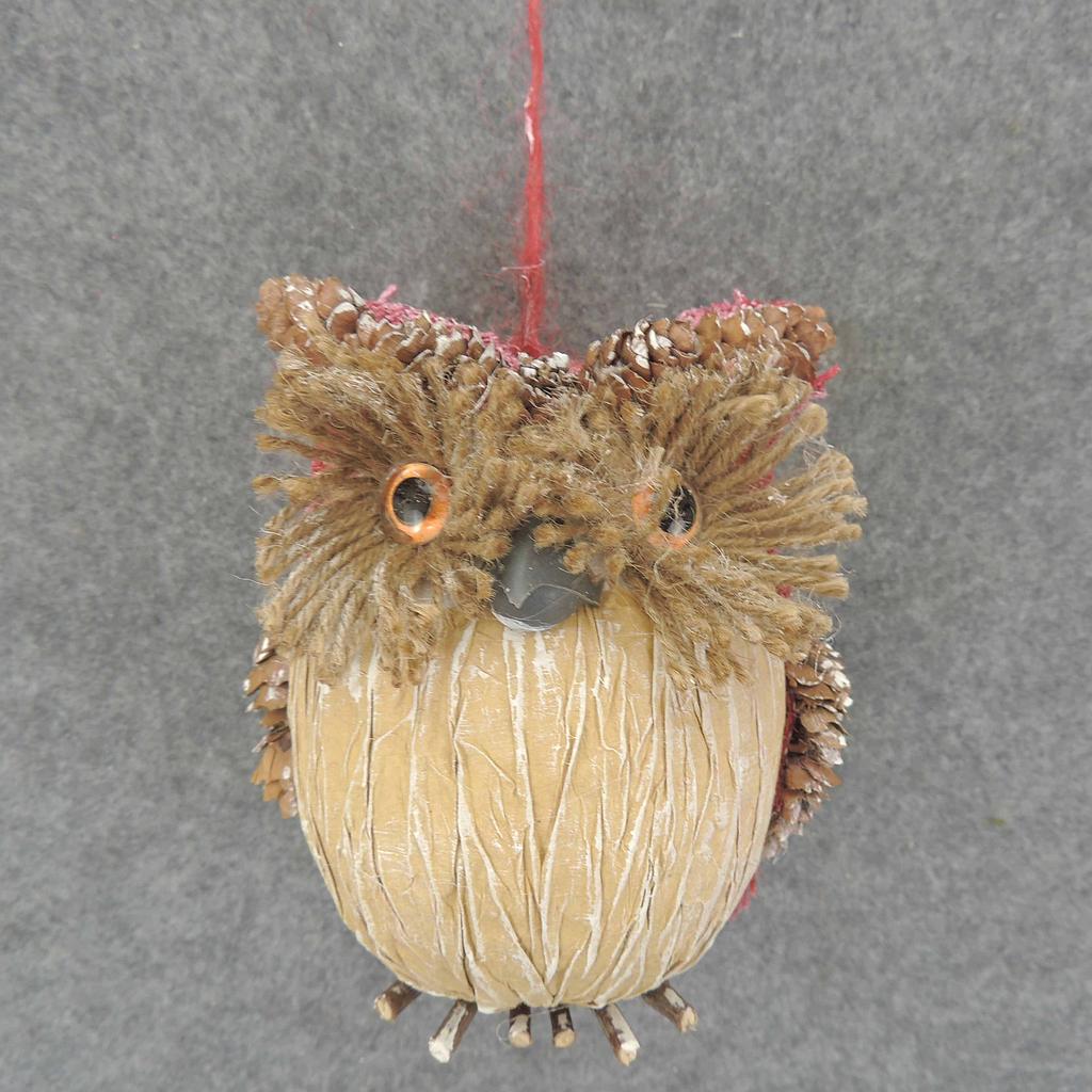 [XL6044] 5.5" OWL BURLAP/CONES w/HANGER