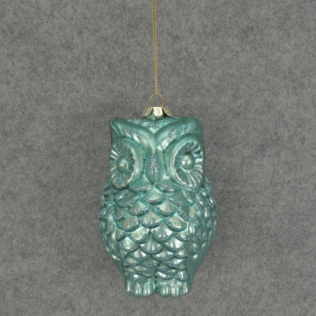 ORNAMENT GLASS OWL 4.75"  BLUE