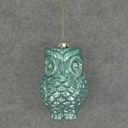 ORNAMENT GLASS OWL 4.75"  BLUE