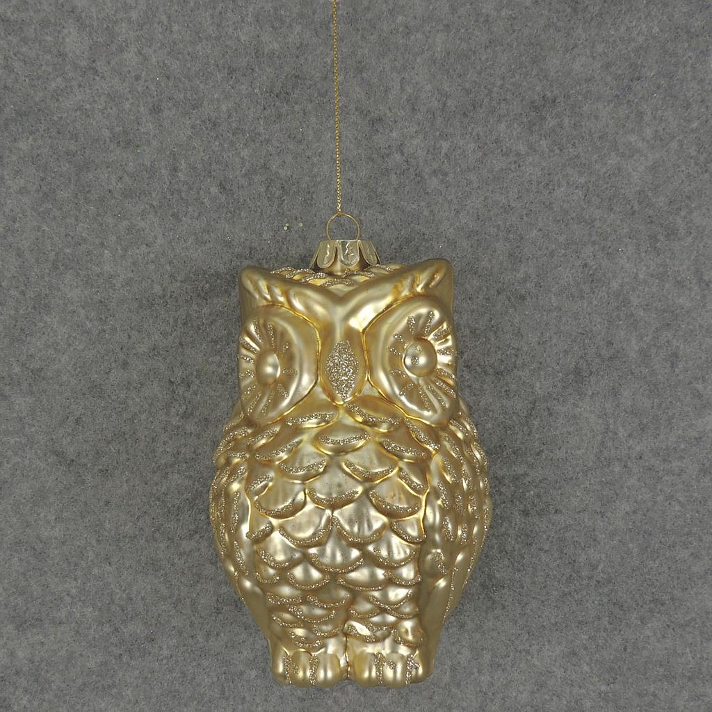 ORNAMENT GLASS OWL 4.75"  LIGHT GOLD