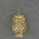 ORNAMENT GLASS OWL 4.75"  LIGHT GOLD