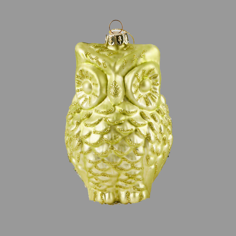 [XM5016-LGN] 4.75" ORNAMENT GLASS OWL LIGHT GREEN
