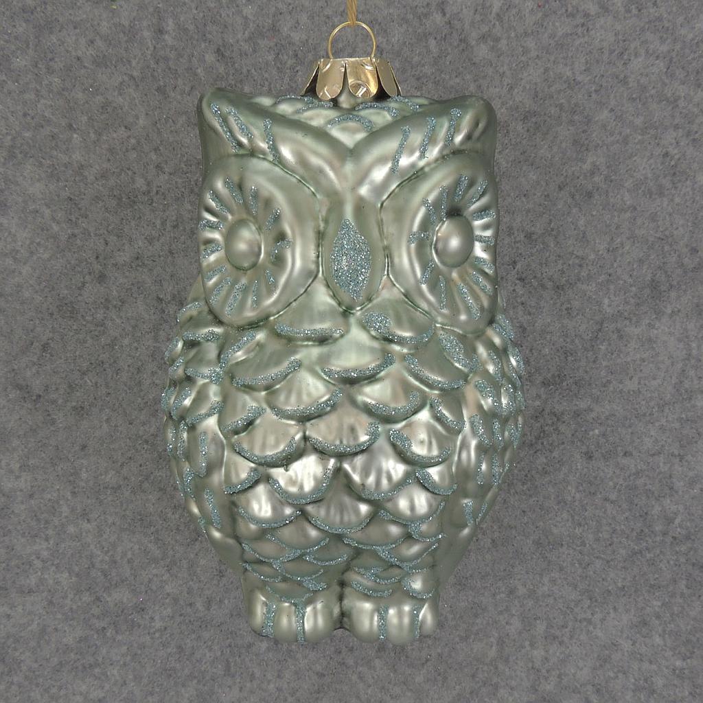 ORNAMENT GLASS OWL 4.75"  LIGHT BLUE