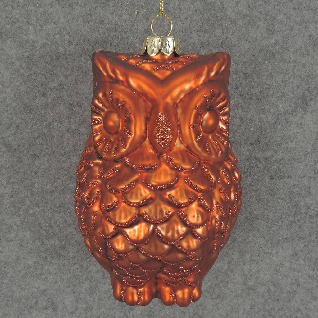 ORNAMENT GLASS OWL 4.75"  RUST