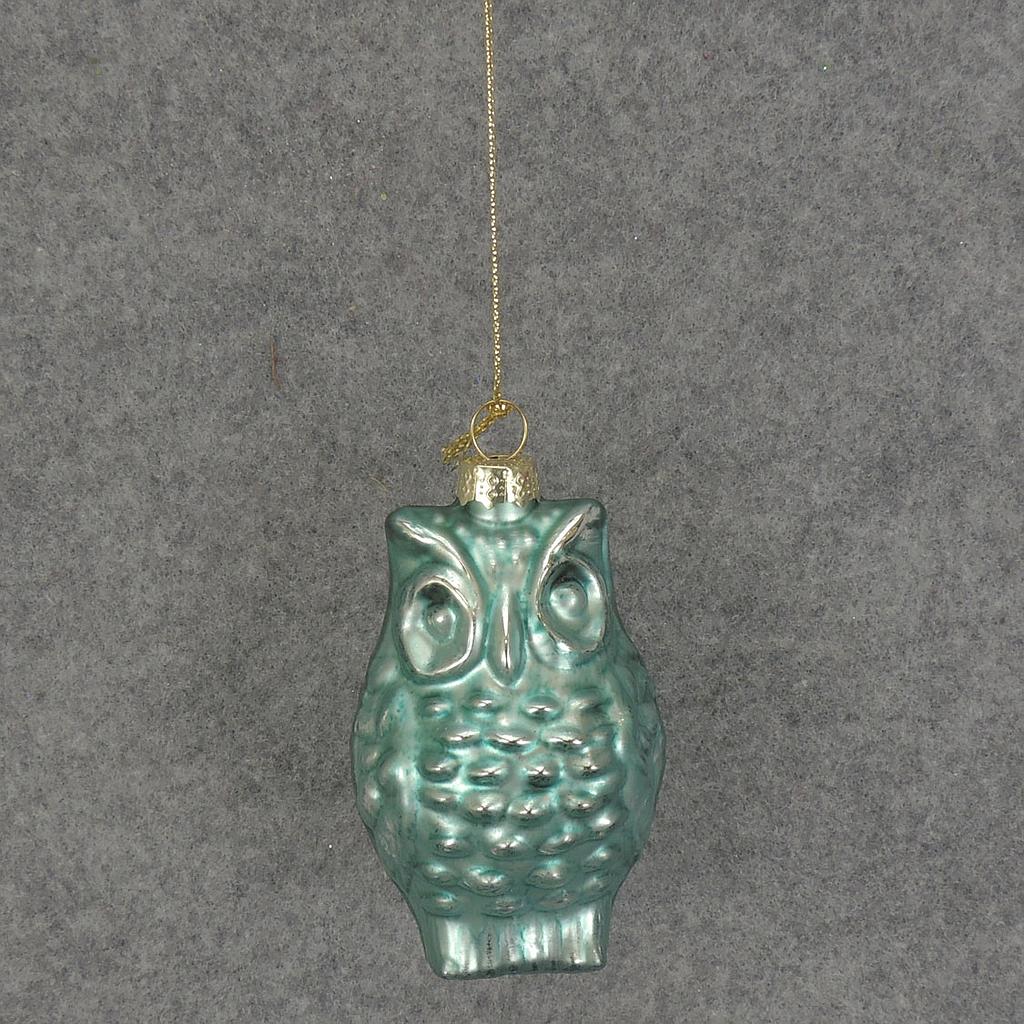 ORNAMENT GLASS OWL 3"  BLUE