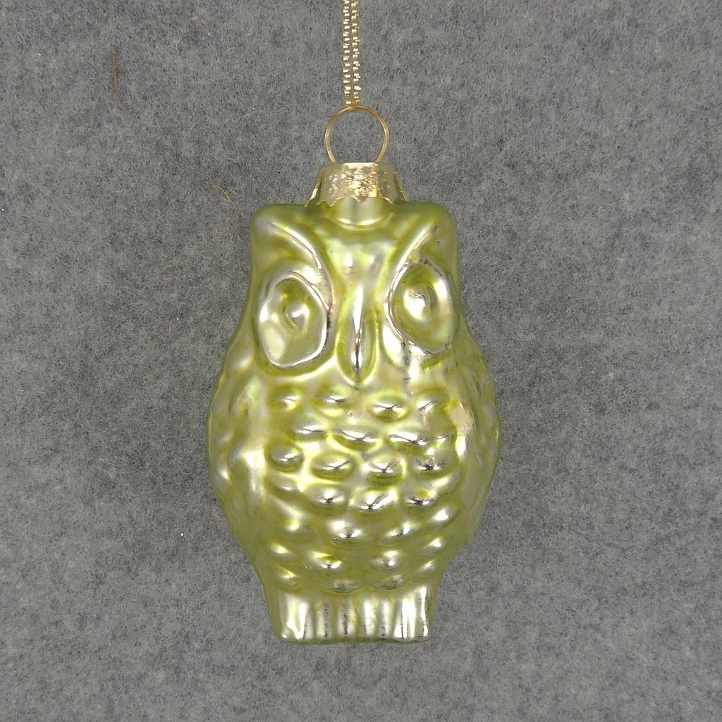 ORNAMENT GLASS OWL 3"  LIGHT GREEN