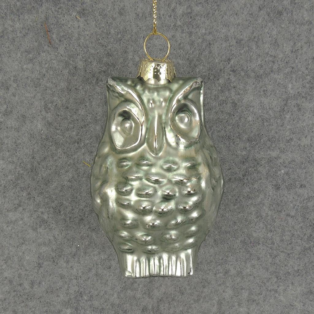 ORNAMENT GLASS OWL 3"  LIGHT BLUE