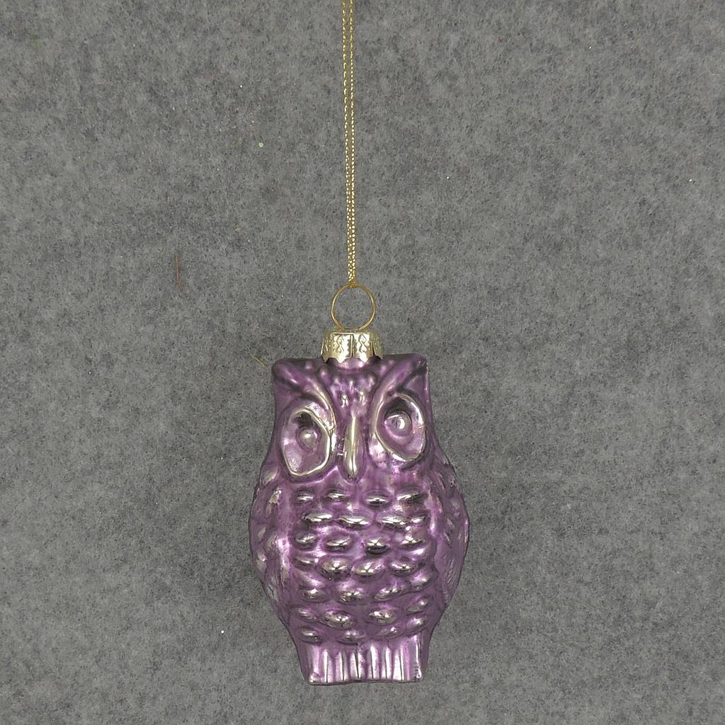 ORNAMENT GLASS OWL 3"  PURPLE