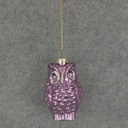 ORNAMENT GLASS OWL 3"  PURPLE