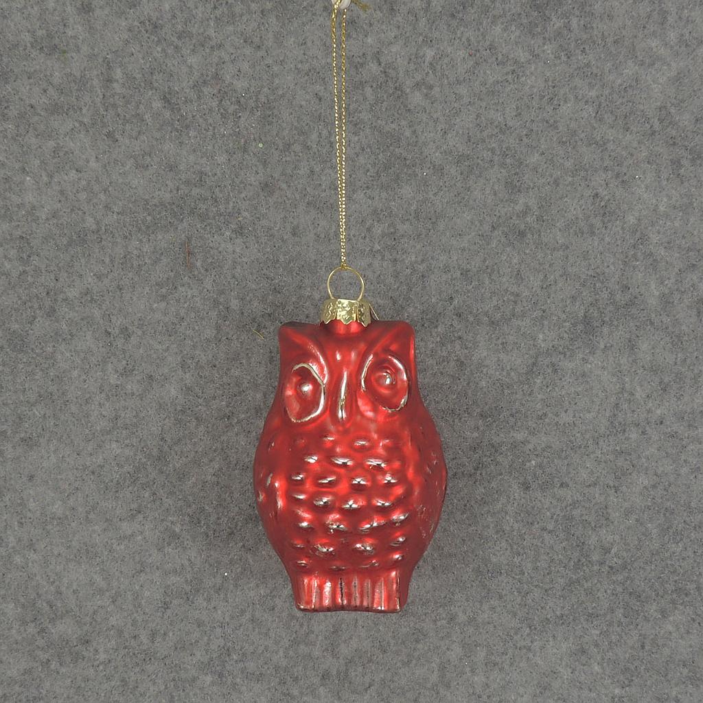 ORNAMENT GLASS OWL 3"  RED