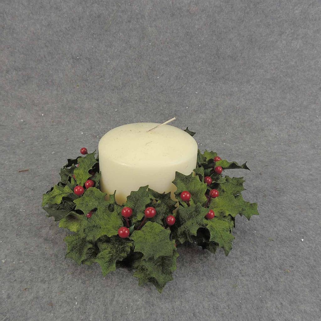 HOLLY VELVET CANDLE RING 4.5&quot; GREEN 8&quot;dia