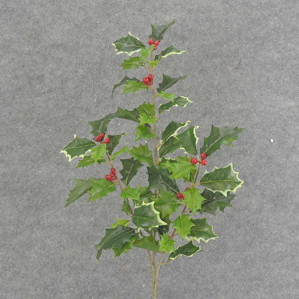 [XE6059-GVA] 21" HOLLY SPRAY X3 OD BERRIES VARIGATED GREEN VARIGATED