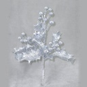 HOLLY/BERRY GLITTER PICK 8"  SILVER