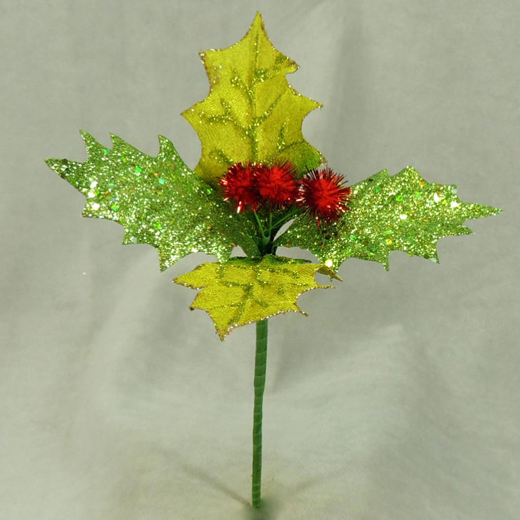 HOLLY/FUZZY RED BERRY PICK 11"