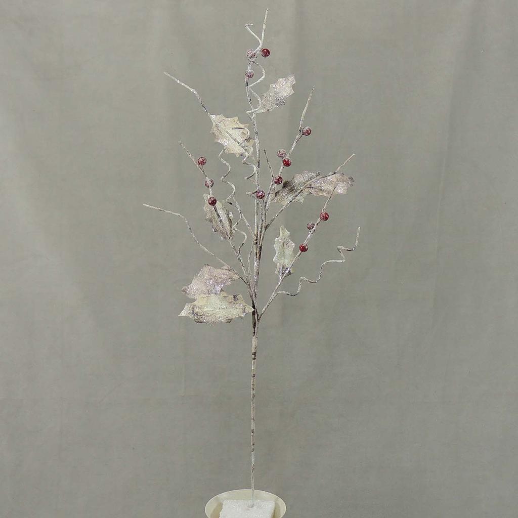 30" HOLLY PAPER LVS SPRAY w/GLIT RED