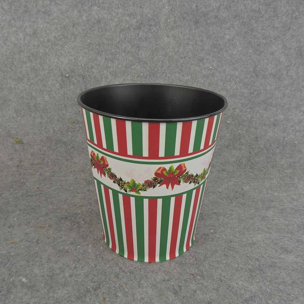 PLANTER TIN 4.5" x 5" RED/GRN STRIPES