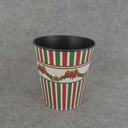 PLANTER TIN 4.5" x 5" RED/GRN STRIPES