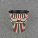 PLANTER TIN 5.25" x 5.5" RED/GRN STRIPES