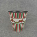 PLANTER TIN 6" x 6.25" RED/GRN STRIPES