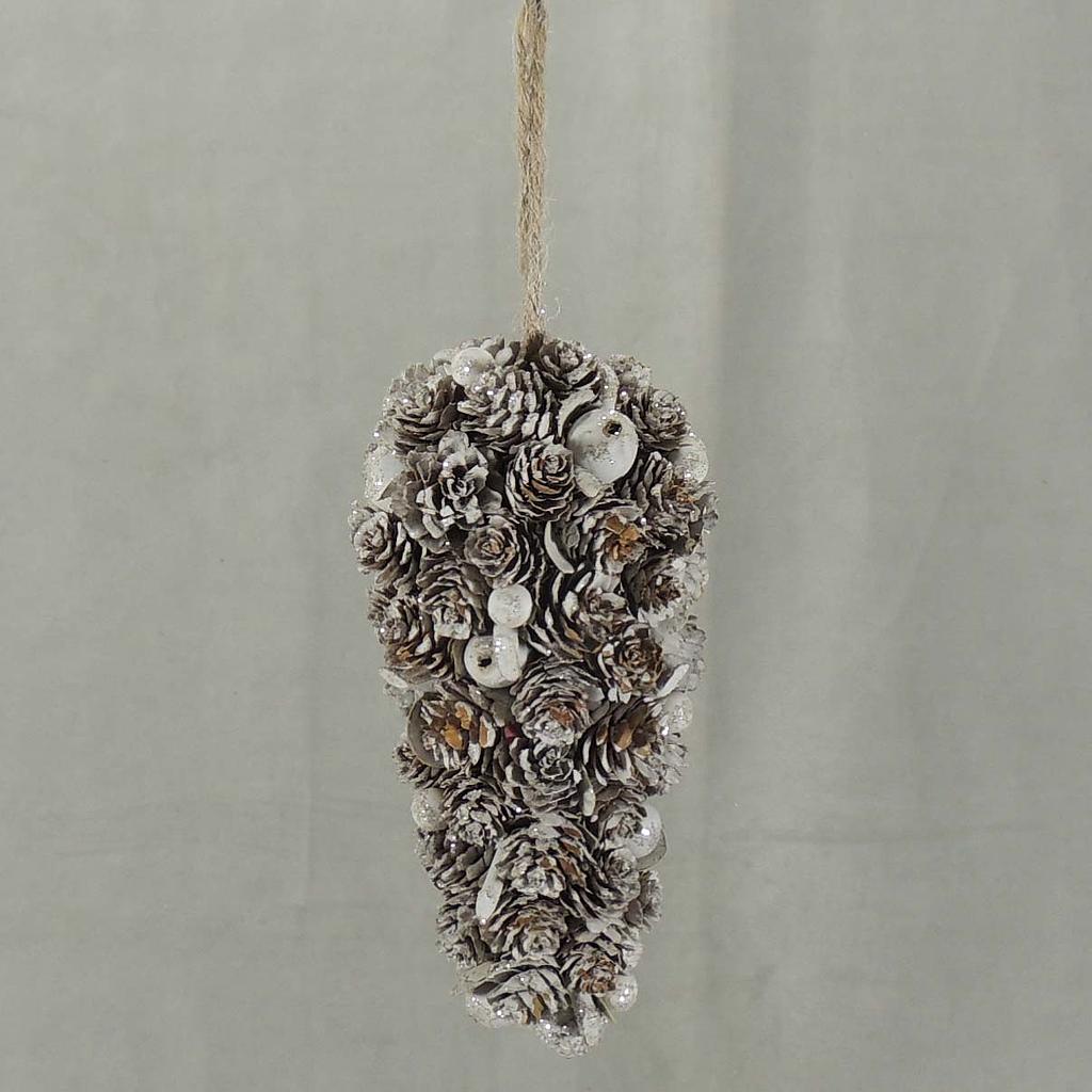 [XJ4025-WHT] 6.5" ORNAMENT PINE CONE W/HANGER WHITE