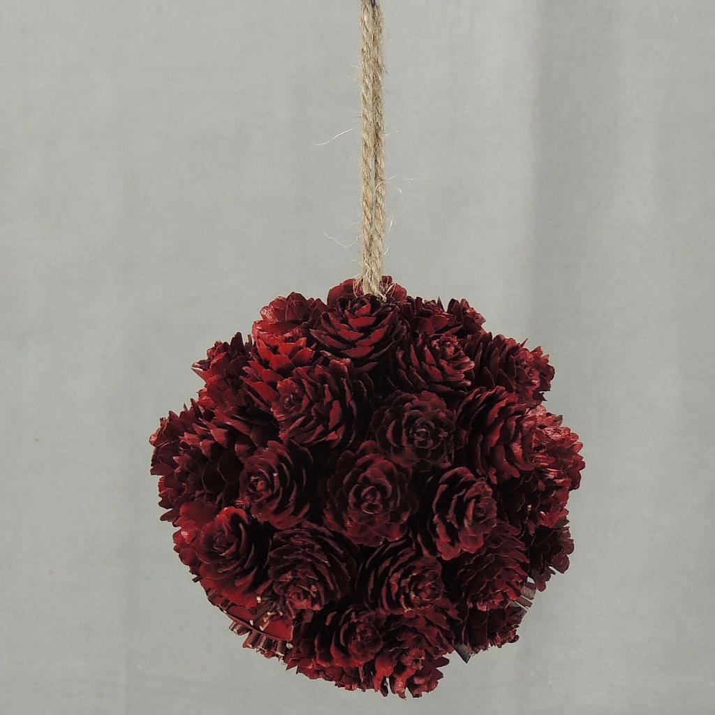 ORNAMENT 5" BALL PINE CONE  RED