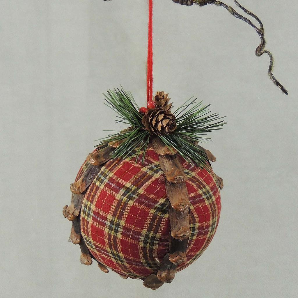 [XJ4061] 6" ORNAMENT BALL FABRIC W/PINE