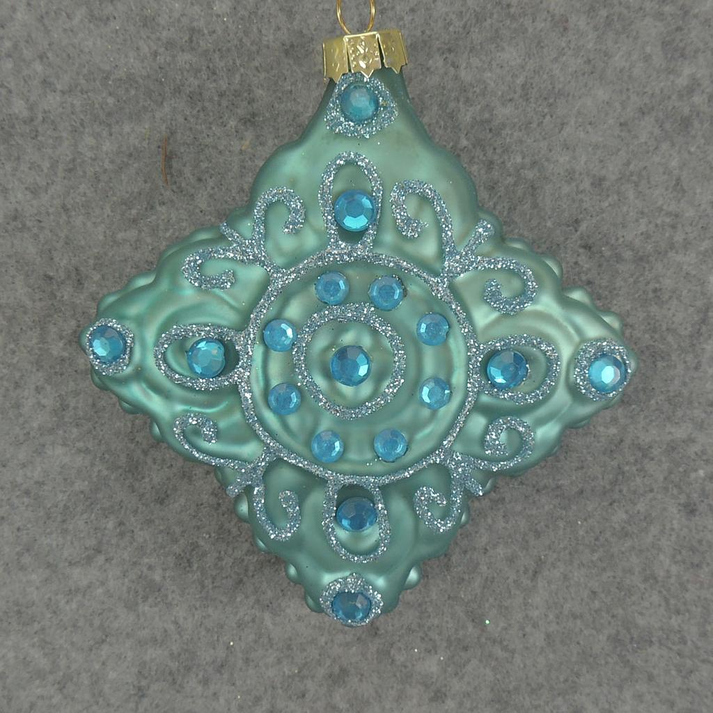 ORNAMENT DIAMOND GLASS 3.5"  BLUE