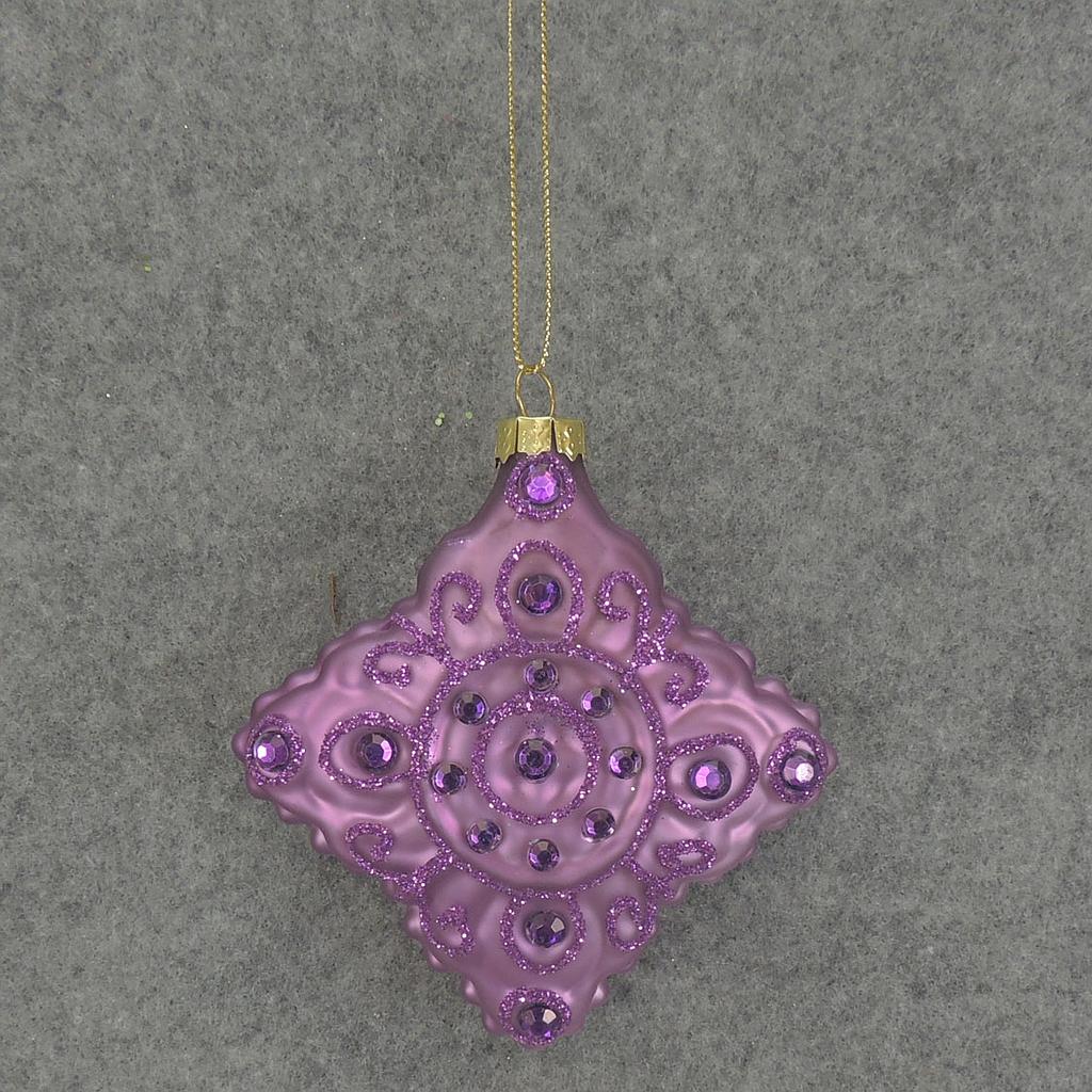 ORNAMENT DIAMOND GLASS 3.5"  PURPLE