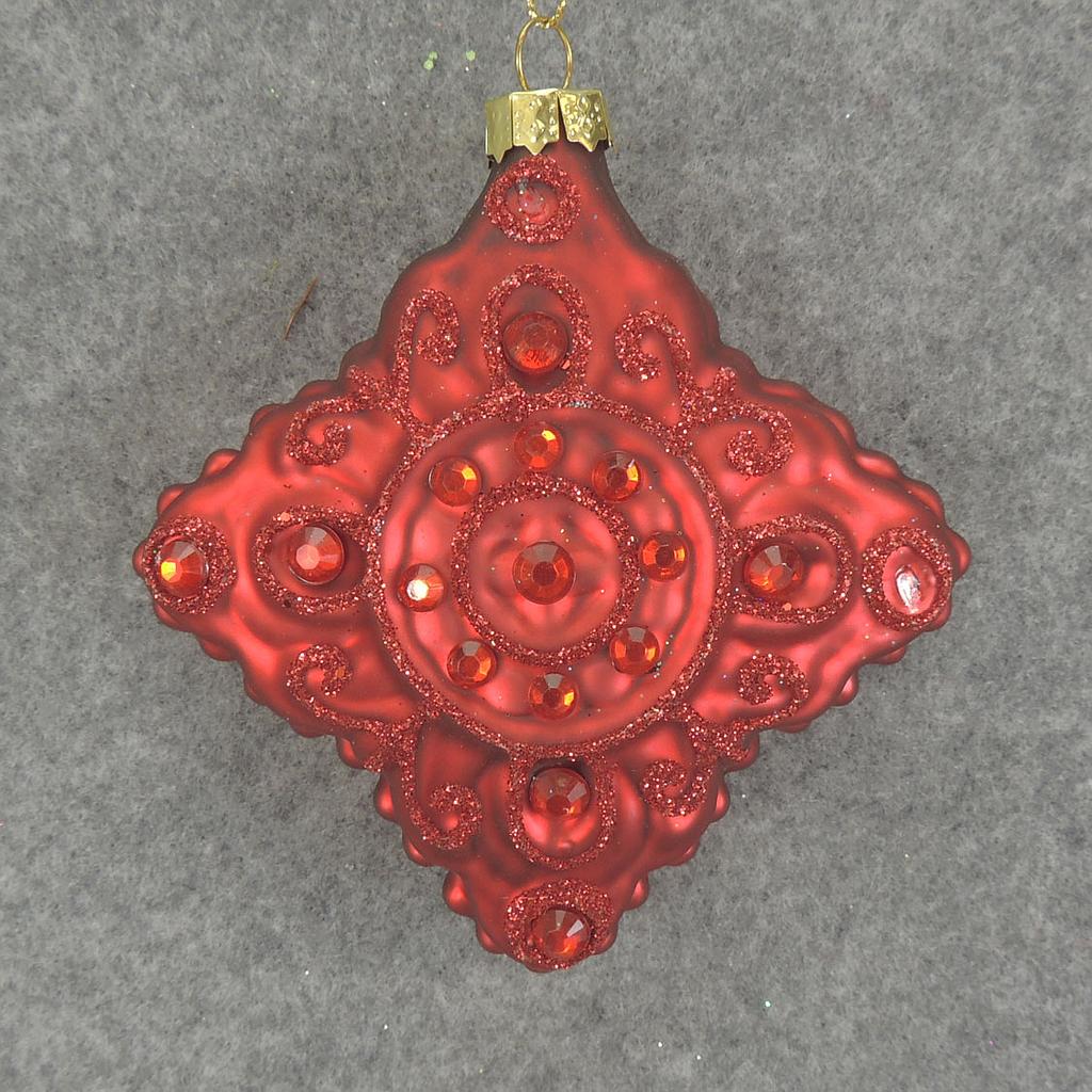[XM5009-RED] 3.5" ORNAMENT DIAMOND GLASS RED