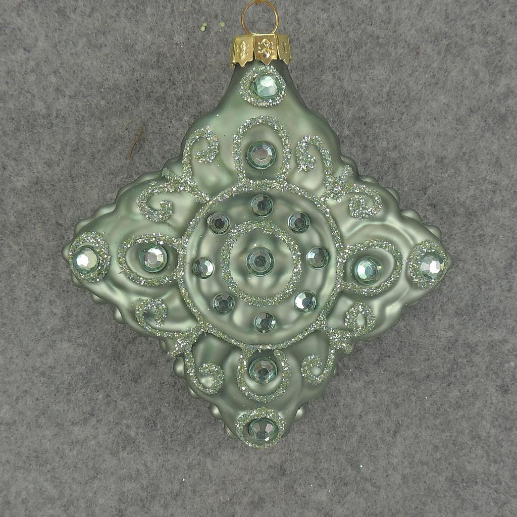 ORNAMENT DIAMOND GLASS 3.5"  TEAL