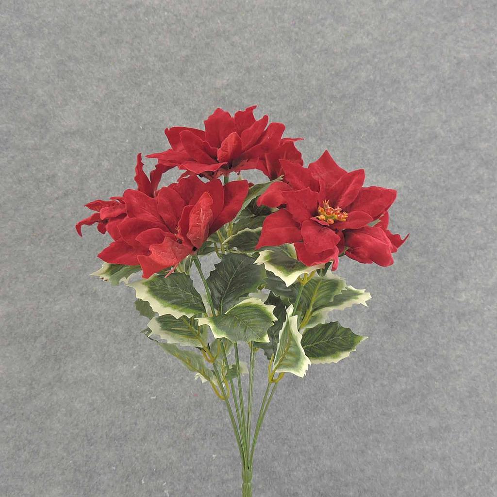 14" POINSETTIA VELVET BUSH X9 RED W/HOLLY LV