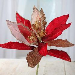 10" POINSETTIA PICK VEL/ORGANZ RED/BROWN 16" D