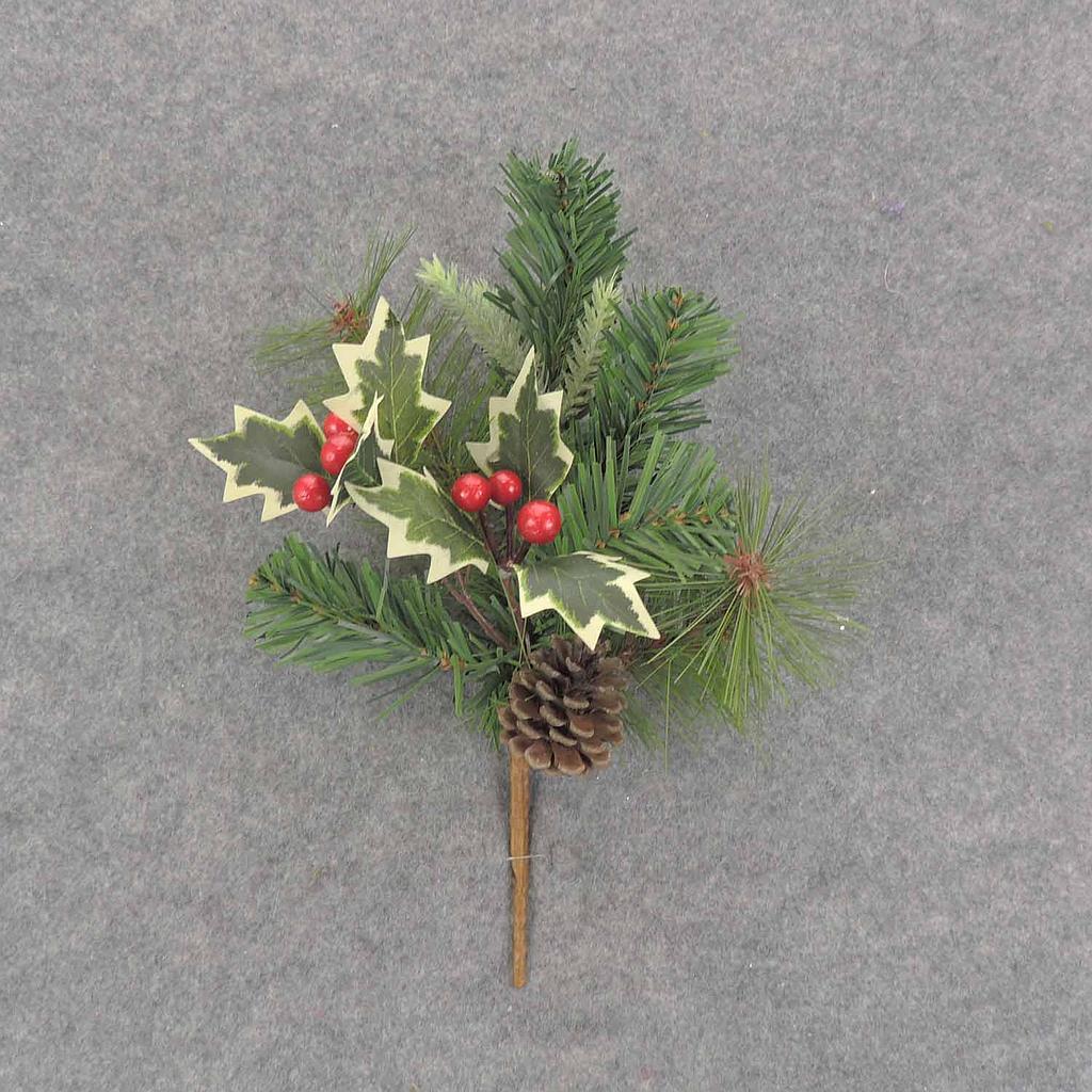 [XB6147] 12" PINE PICK W/HOLLY/BERRIES