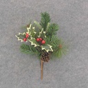PINE PICK W/HOLLY/BERRIES 12"