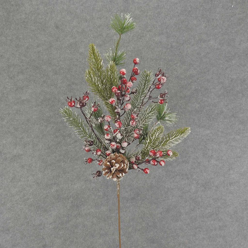 [XB6181] 29" PINE/BERRY SPRAY W/SNOW RED/BURG BERRIES