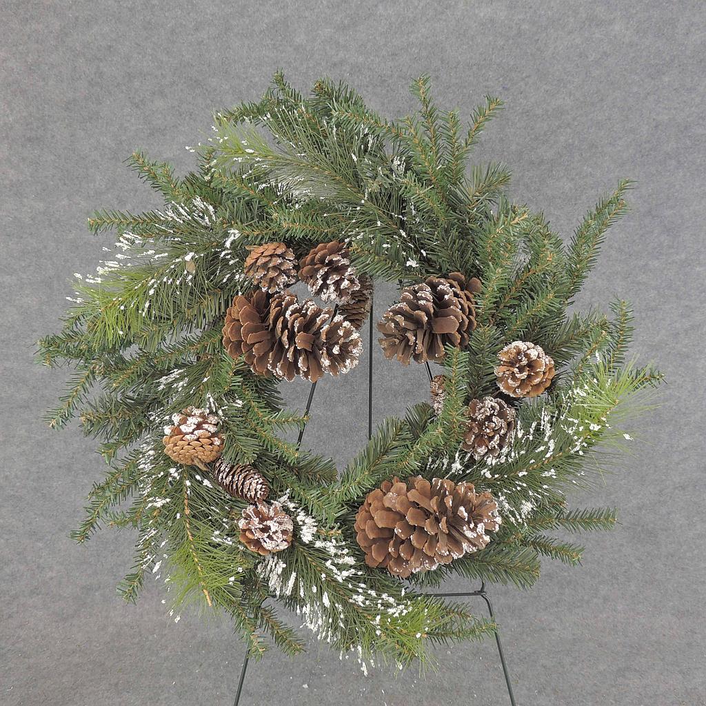 [XL6029] 22" WREATH PINE w/SNOW/CONES