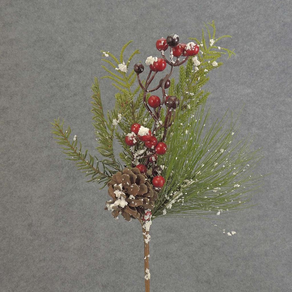 [XR5025-SNO] 16" PINE SPRAY W/ BERRY/CONES SNOW