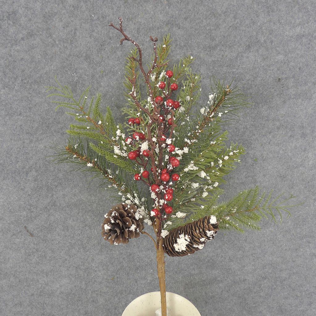 [XR5026-SNO] 16" PINE SPRAY W/ BERRY/CONES RED BERRY/SNOW
