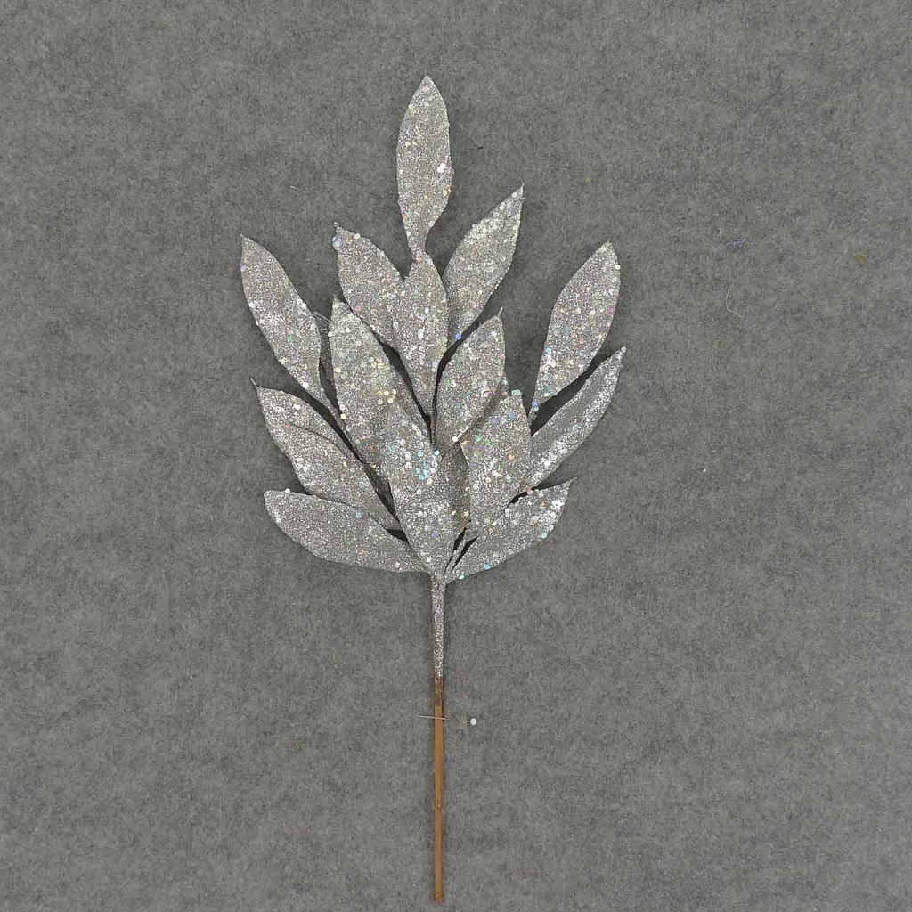 LEAF SPRAY X3 17&quot; (4/BAG)GLITTER/SILVER