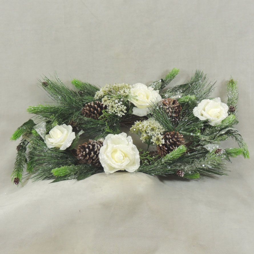 24" CENTERPIECE ROSE/QAL/BERRY W/FROST CREAM
