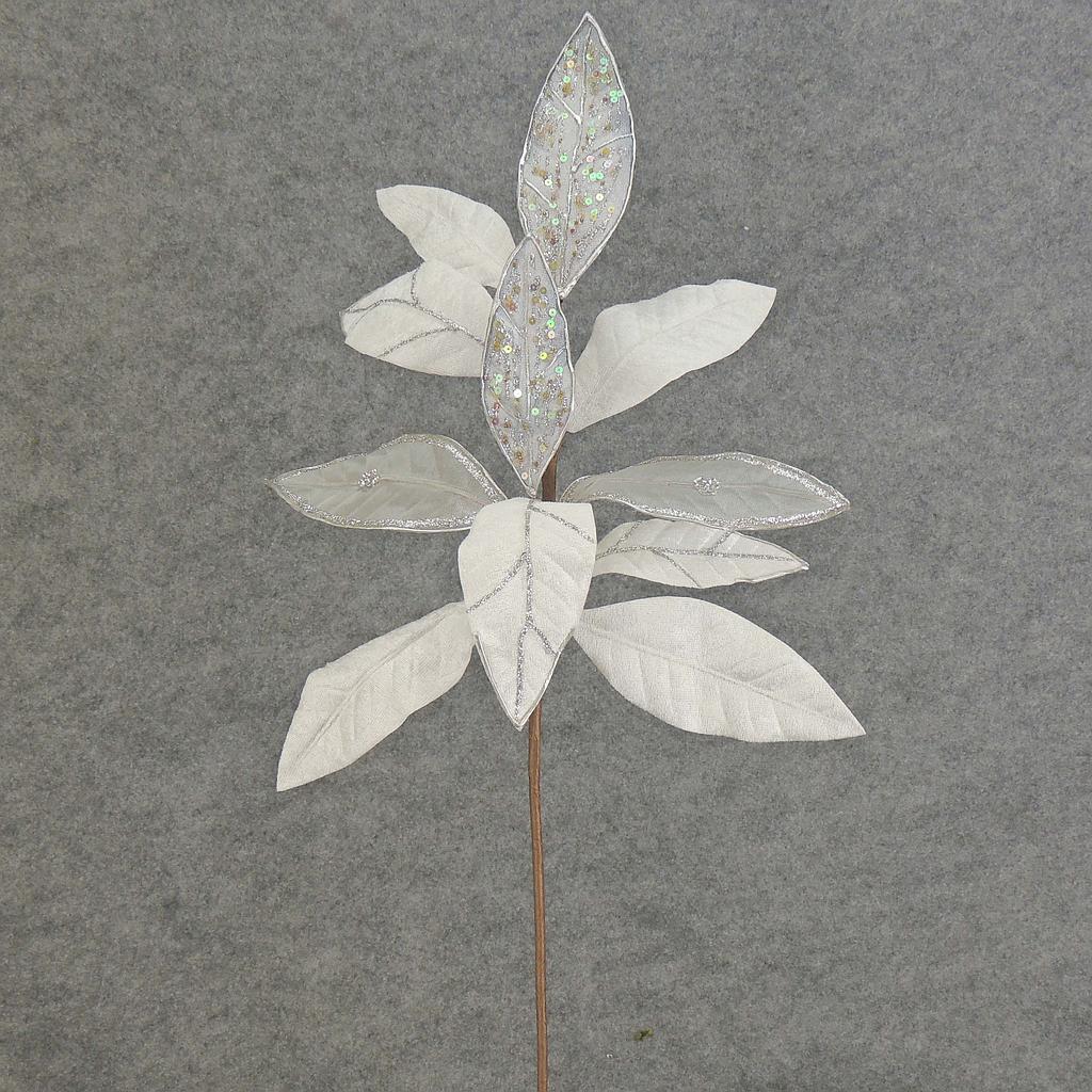 27" MAGNOLIA LEAF SPRAY VEL/ORG WHITE/GREY