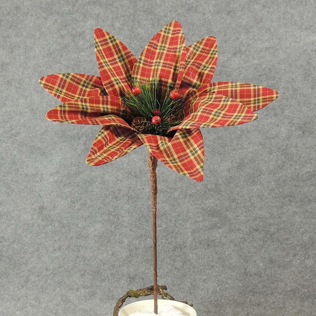 18" POINSETTIA W/PINE & BERRIES FABRIC 11" Dia. RED/GREEN