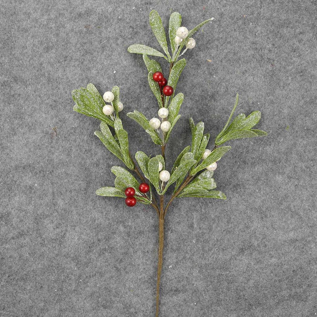 MISTLETOE PICK W/BERRIES 18" FROSTED