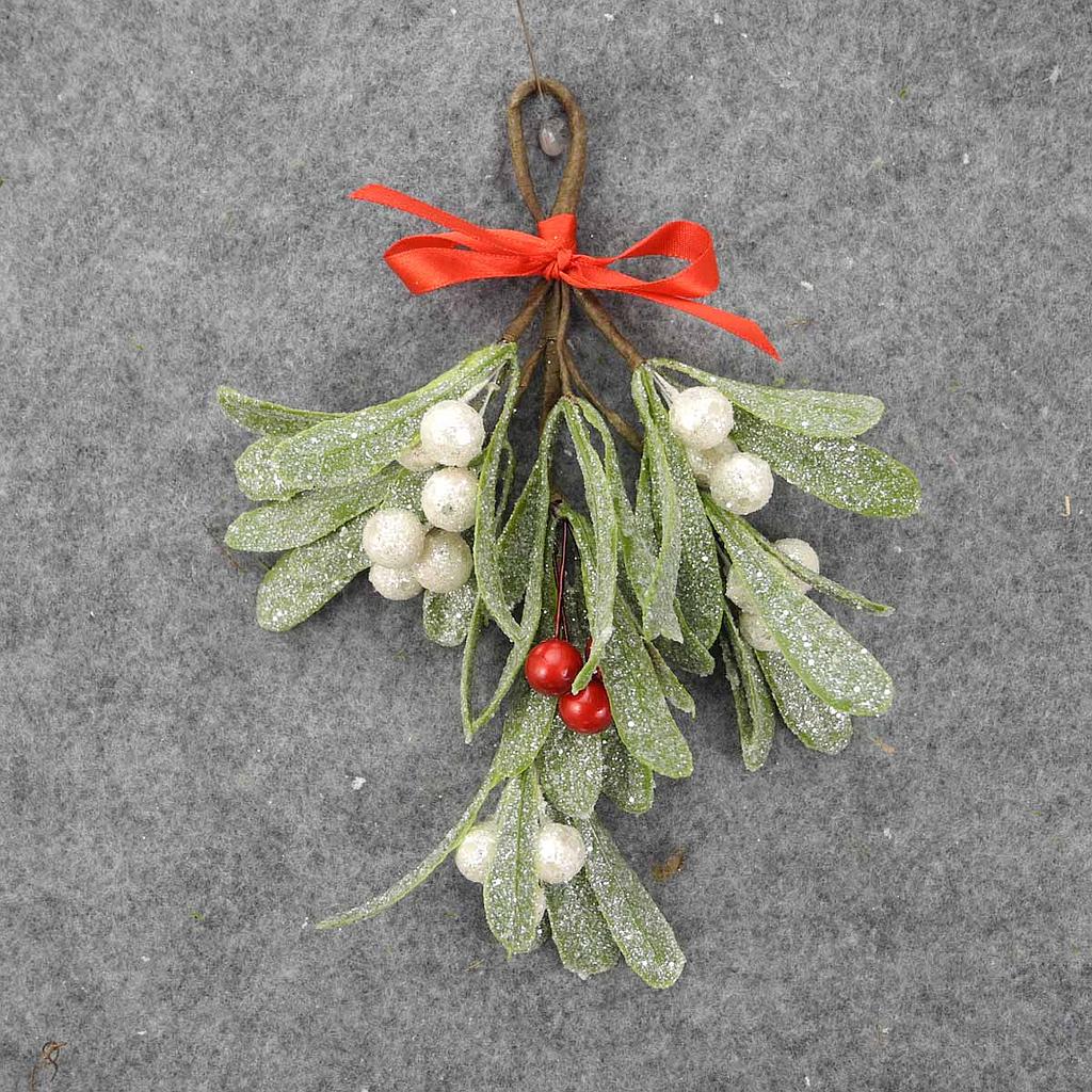 8" MISTLETOE HANGER W/BERRIES FROSTED