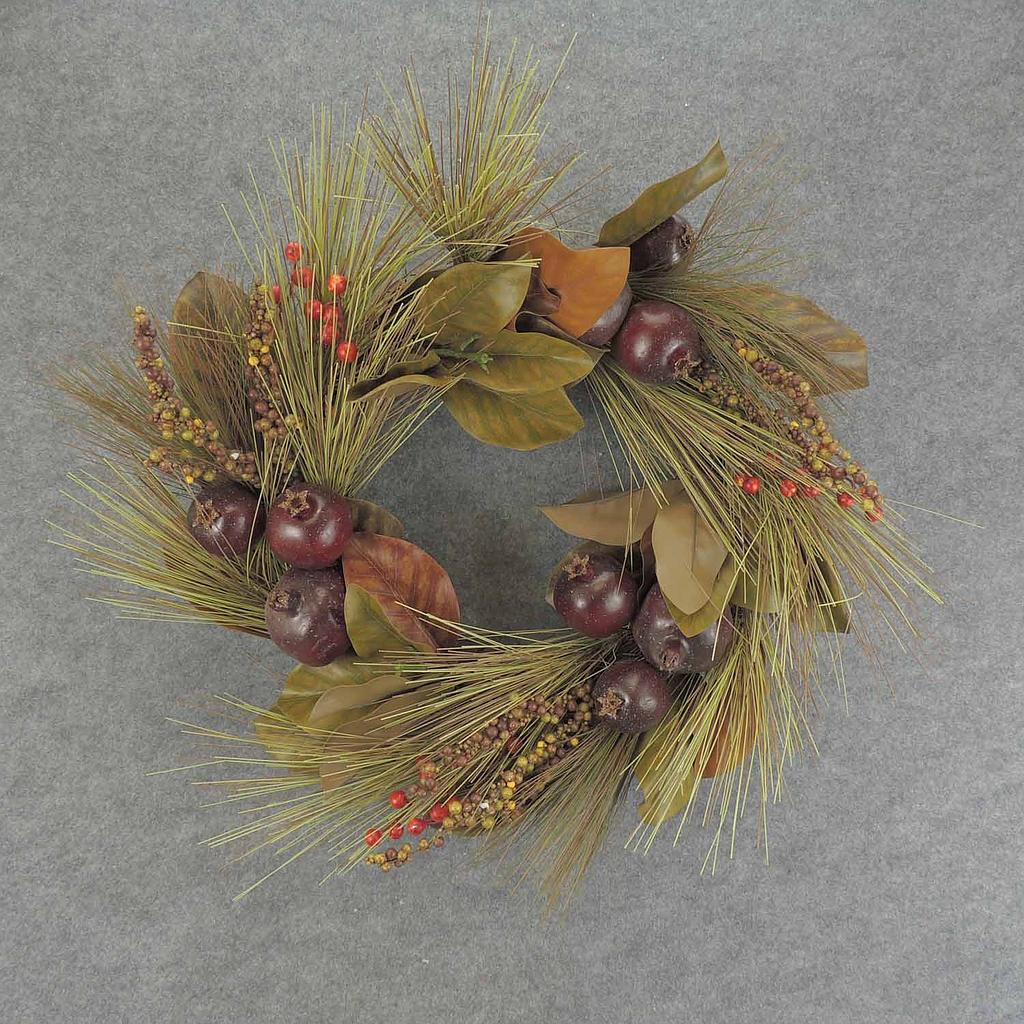 16" MAGNOLIA LEAF/PINE WREATH POMEGRANATE/BERRY