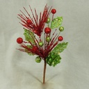 8.5" GLITTER SPRAY W/CONE&BERRY (6/BG) RED/GRN