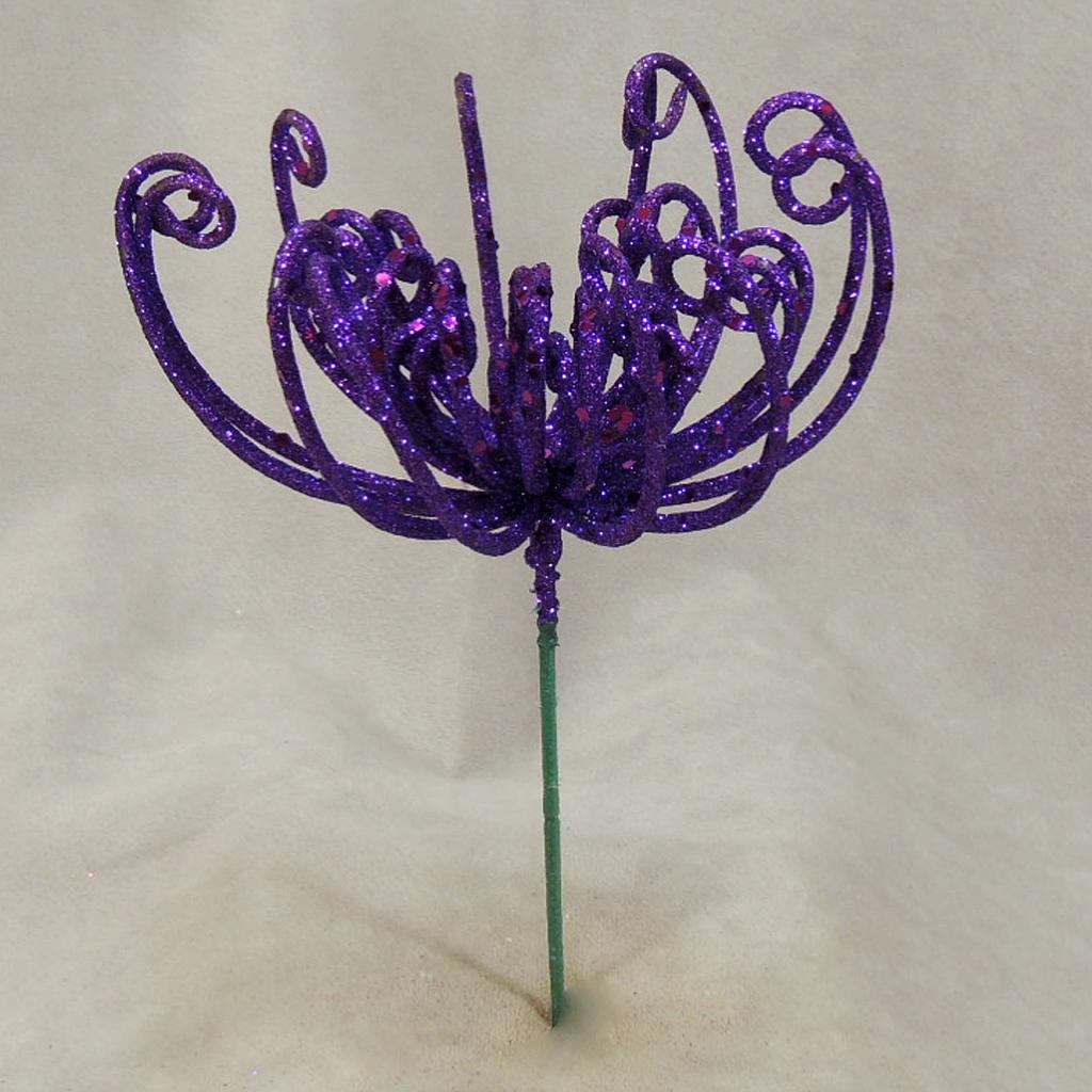 8" FUJI GLITTER FLOWER PICK (6/BAG) PURPLE